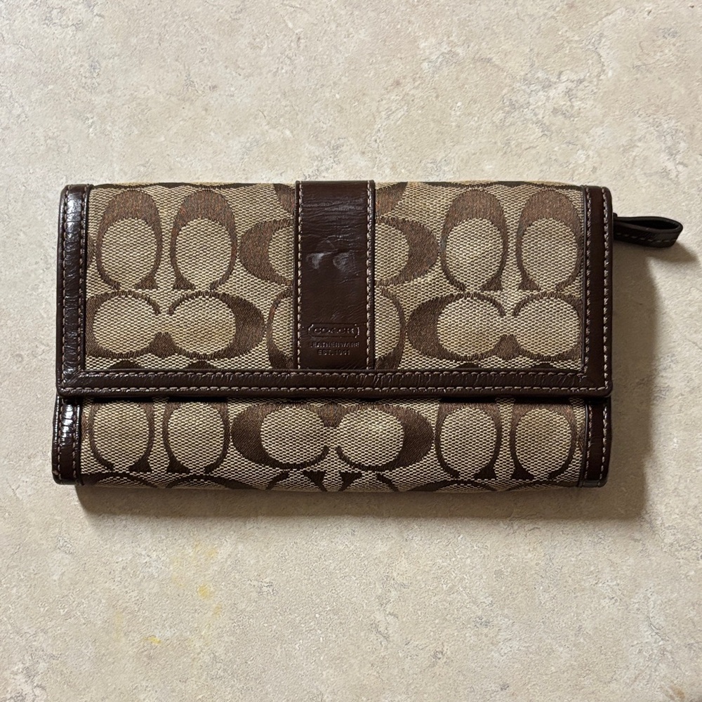Coach Tan and Brown Signature Clutch